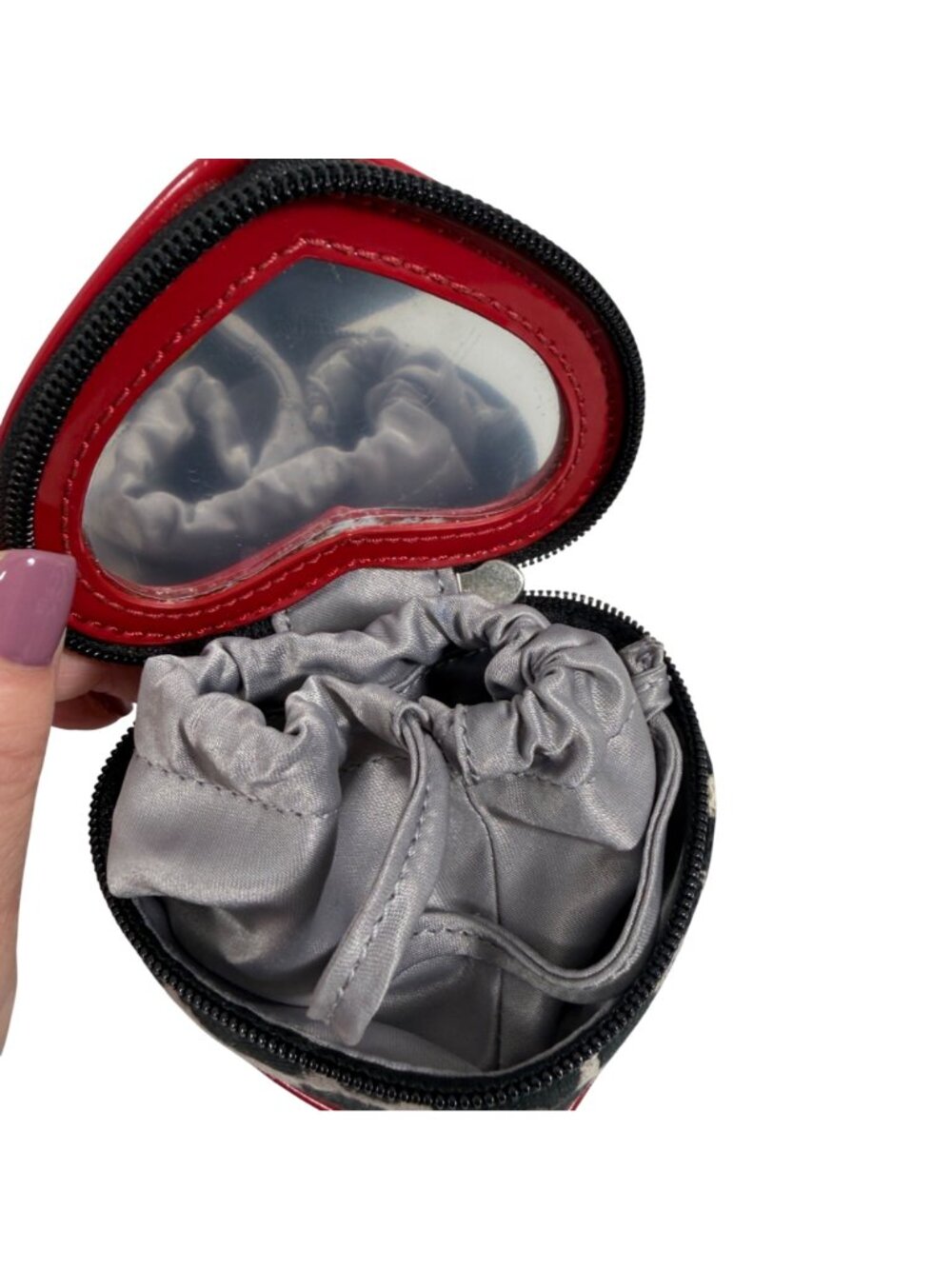 Coach Ocelot Heart-Shaped Mini Travel Jewelry Zip-Around Case Satin Pouch EUC - Picture 6 of 7